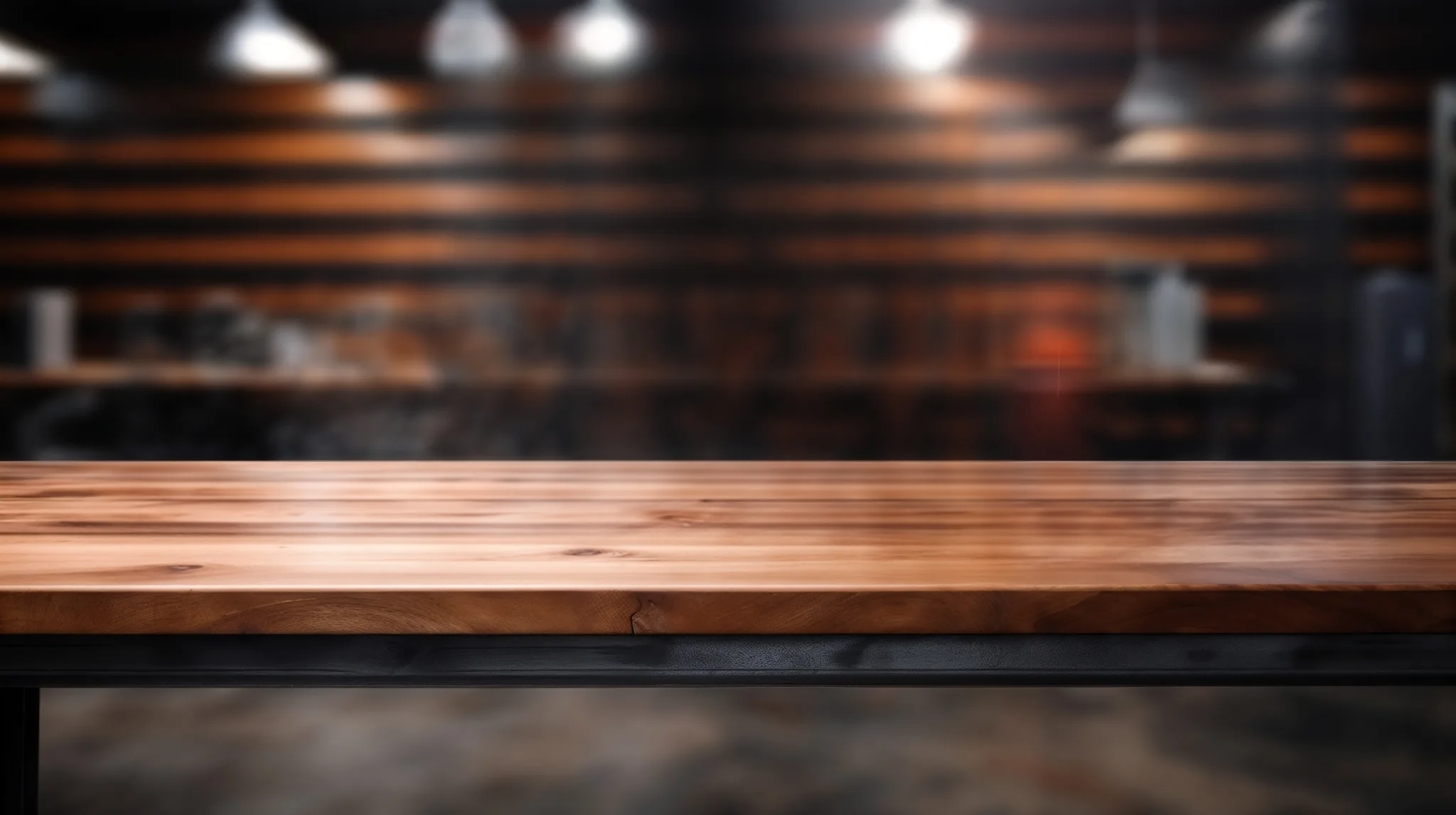 a wooden table with a blurry background